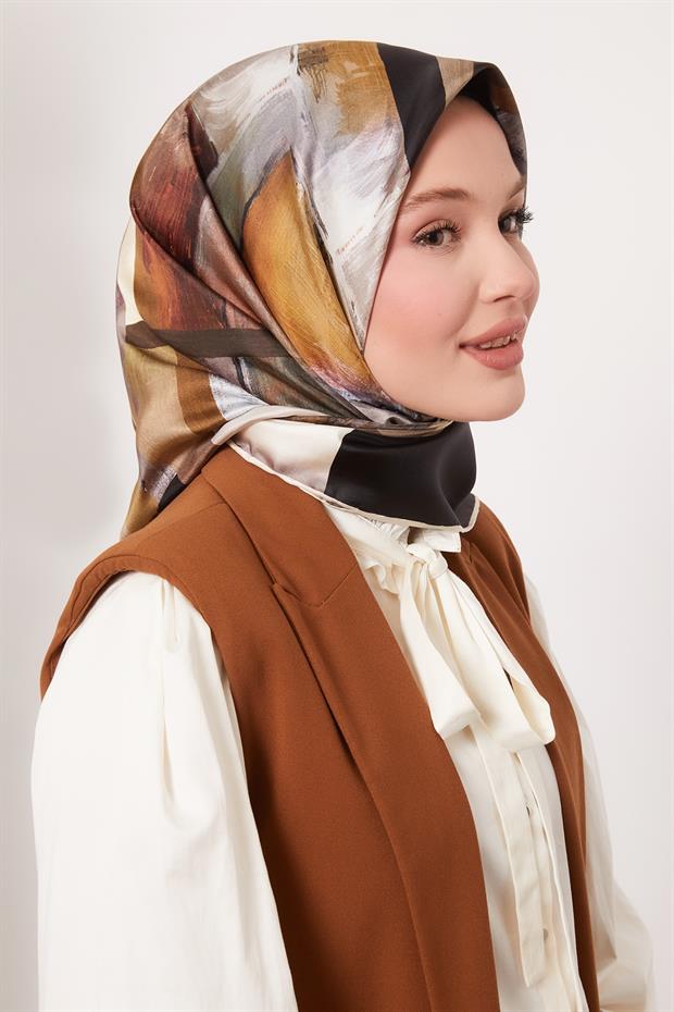 Siyah Twill Saf İpek Eşarp