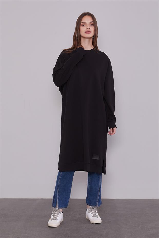 Siyah Uzun Ribana Sweatshirt