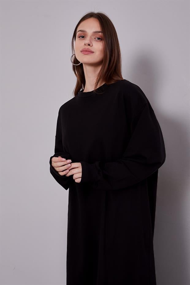 Siyah Uzun Ribana Sweatshirt