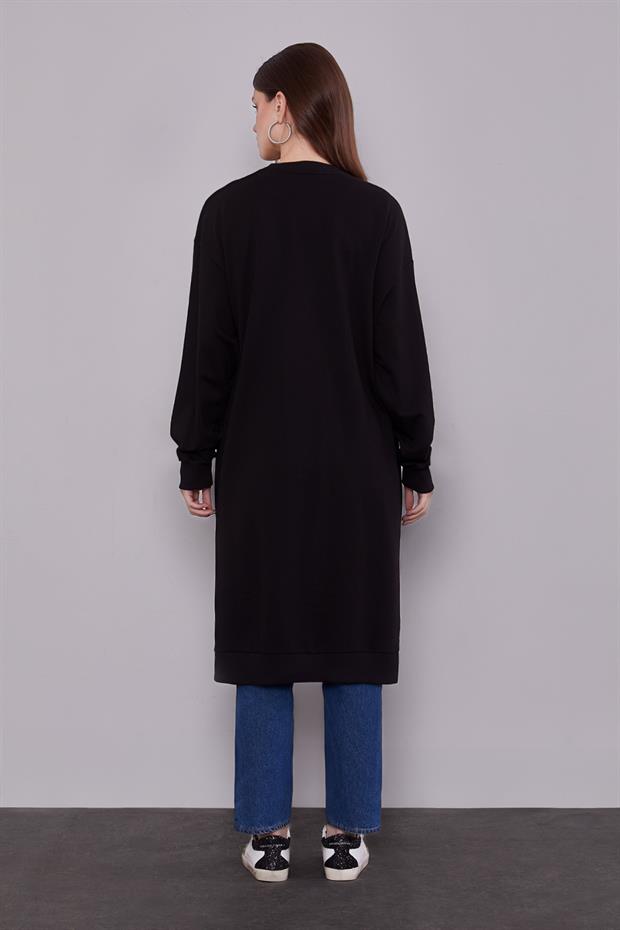 Siyah Uzun Ribana Sweatshirt