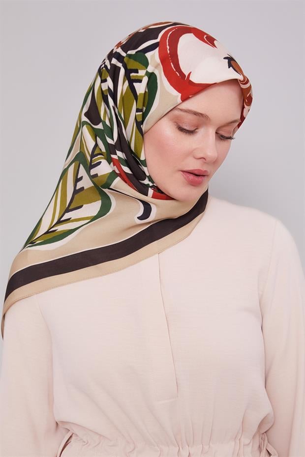 Siyah - Vizon Çiçek Dalı Aura Eşarp