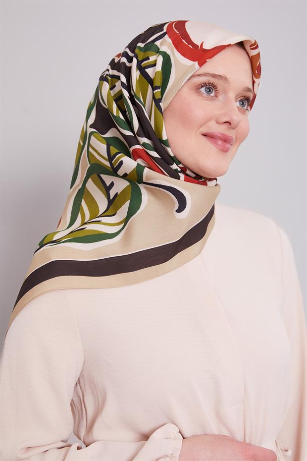 Siyah - Vizon Çiçek Dalı Aura Eşarp