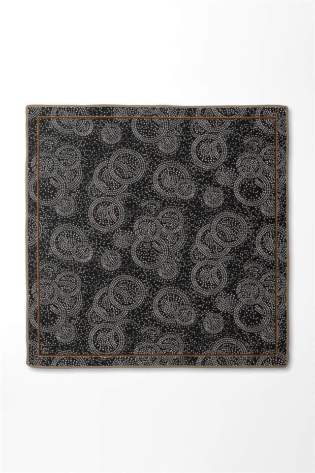 Siyah-Vizon Noktalı Daireler Bask. Twill İpek Eşarp