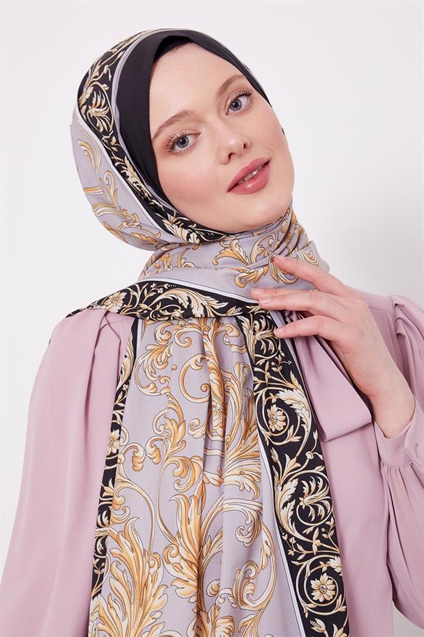 Siyah-Vizon Varak Desen Love Şal