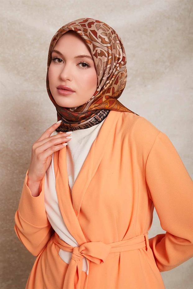 Siyah-Vizon Vectör Desen Twill İpek Eşarp