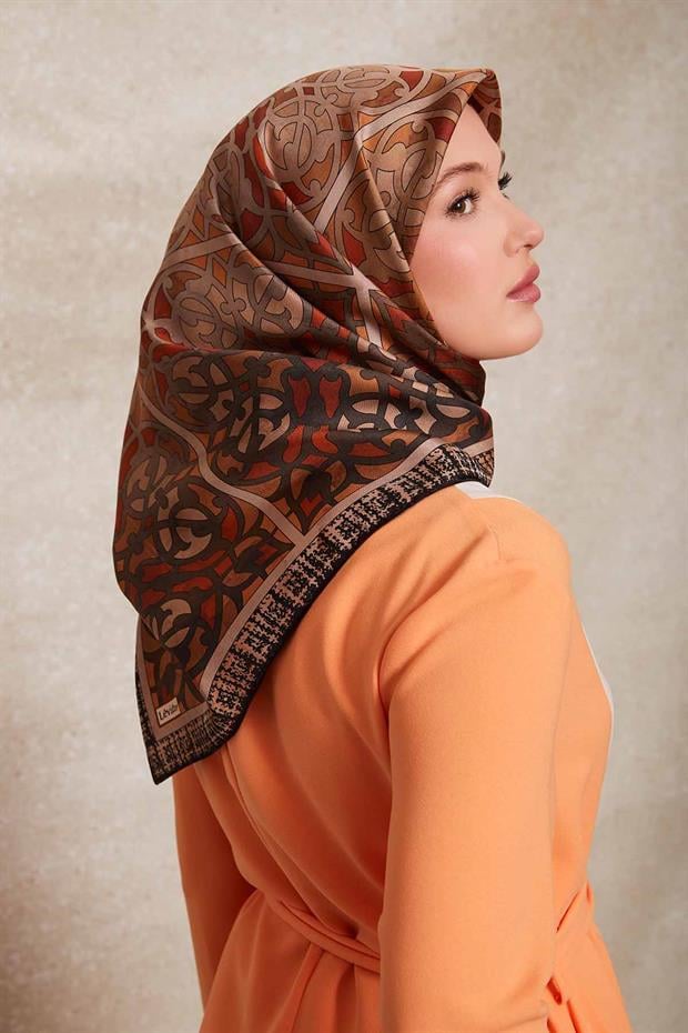 Siyah-Vizon Vectör Desen Twill İpek Eşarp