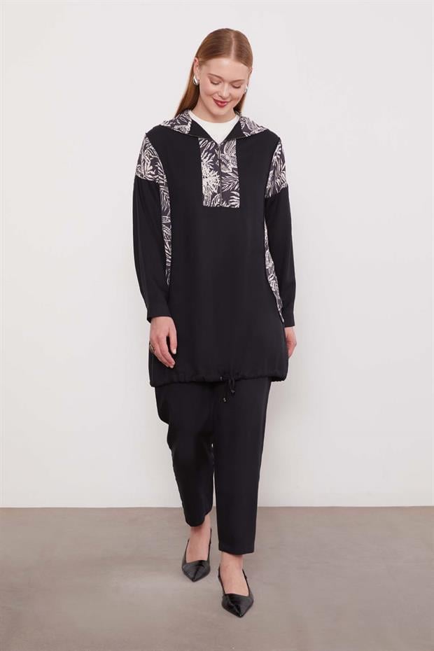 Siyah Yaprak Desenli Cupra İkili Takım