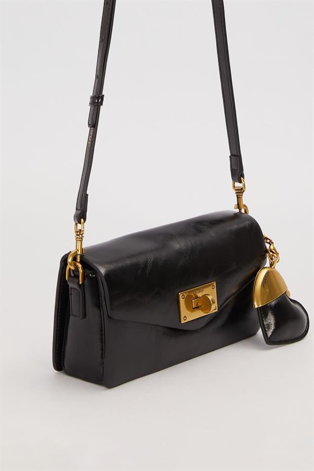 Siyah Yarım Metal Kalpli Omuz Çantası