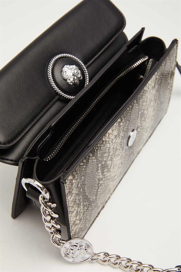 Siyah Yılan Derisi Görünümlü Omuz Çantası