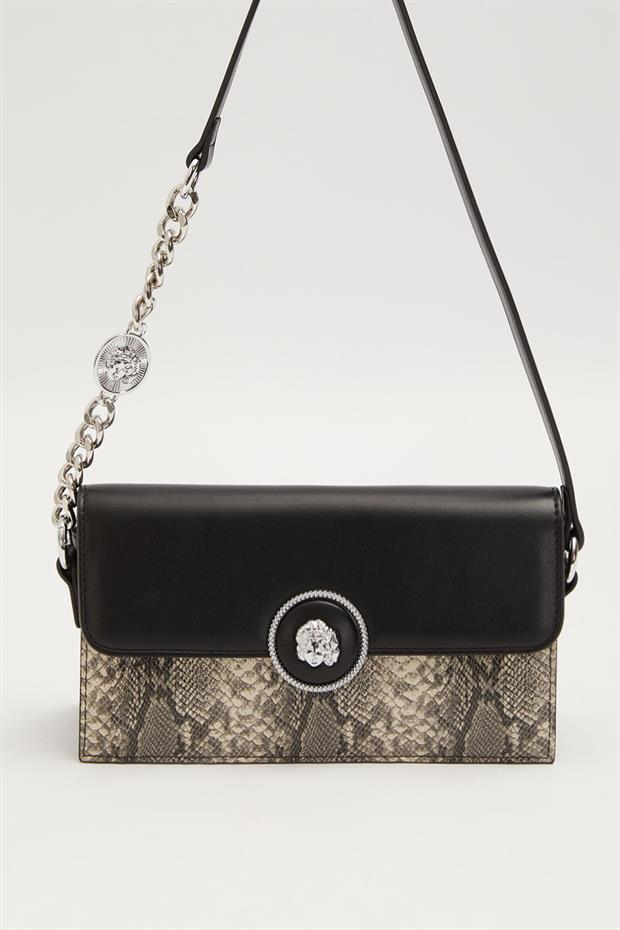 Siyah Yılan Derisi Görünümlü Omuz Çantası