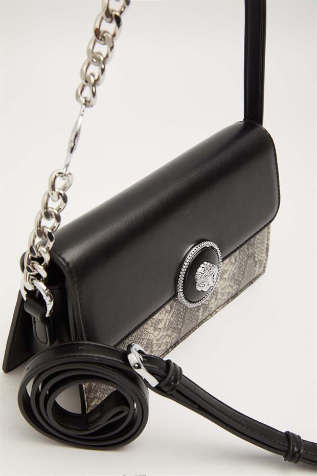 Siyah Yılan Derisi Görünümlü Omuz Çantası