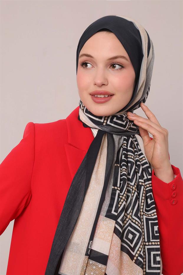 Siyah Yıldız Desen Pamuk Şal