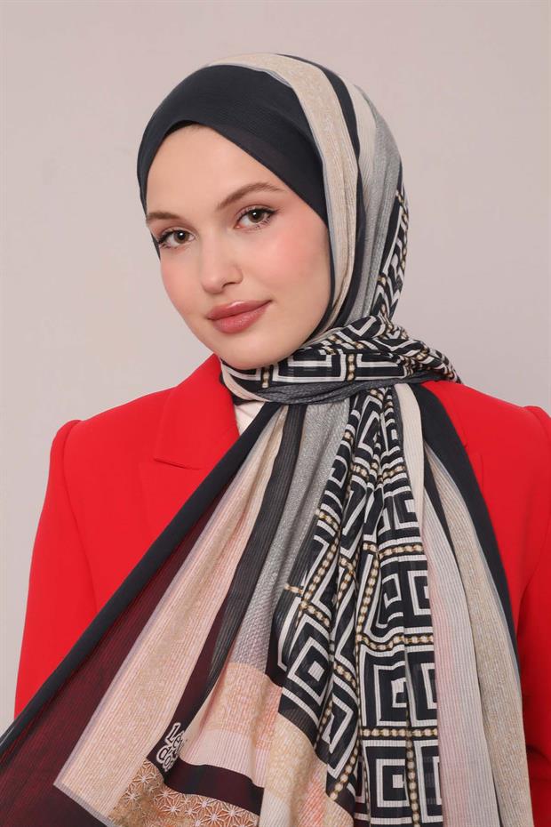 Siyah Yıldız Desen Pamuk Şal