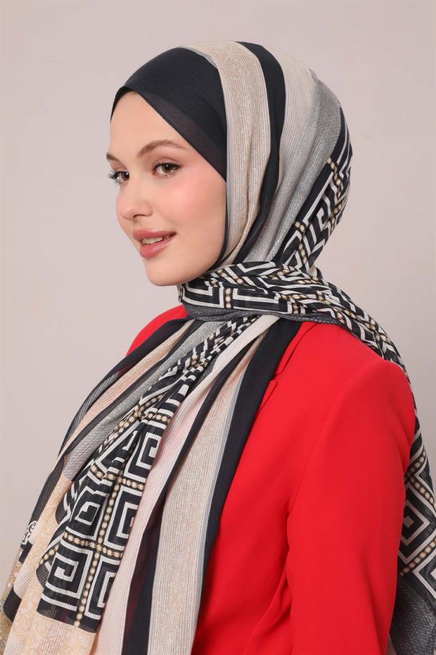 Siyah Yıldız Desen Pamuk Şal