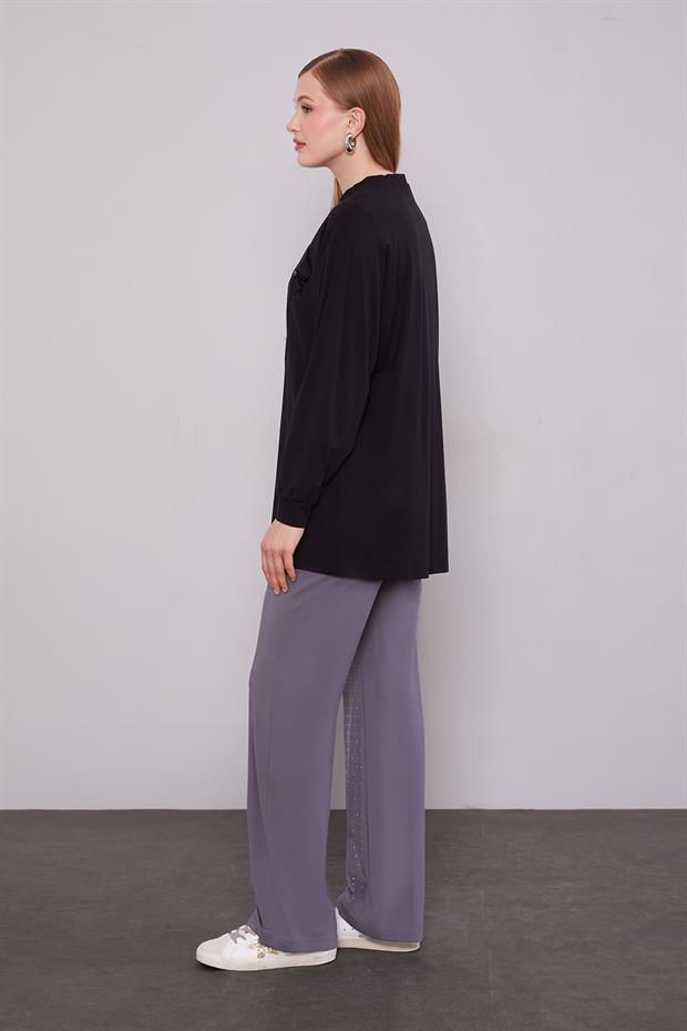 Siyah Yonca Desen Detaylı İkili Takım