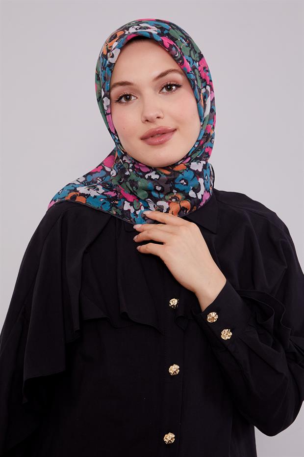 Siyah Yonca Desen Soft Eşarp