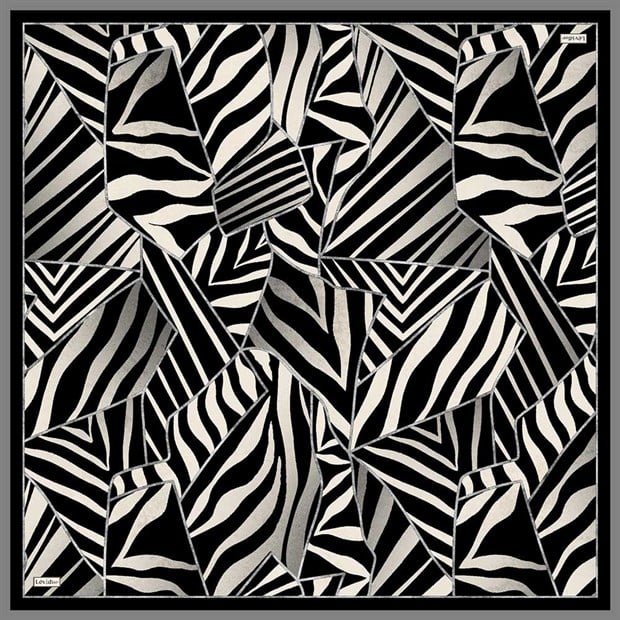 Siyah Zebra Desenli Twill İpek Eşarp