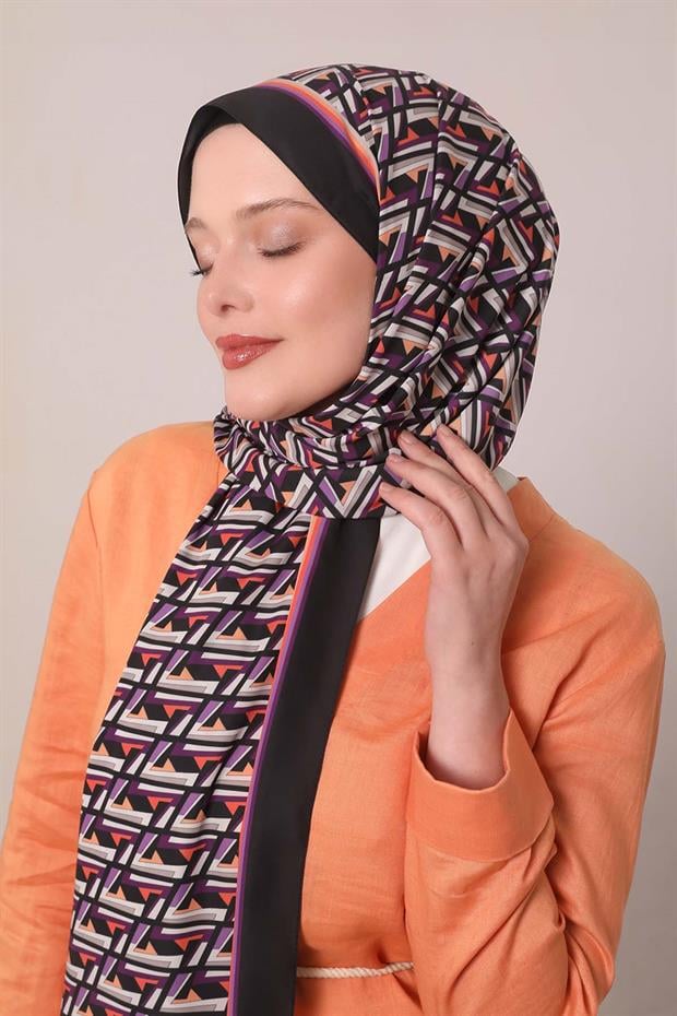 Siyah Zigzag Desen Club Şal