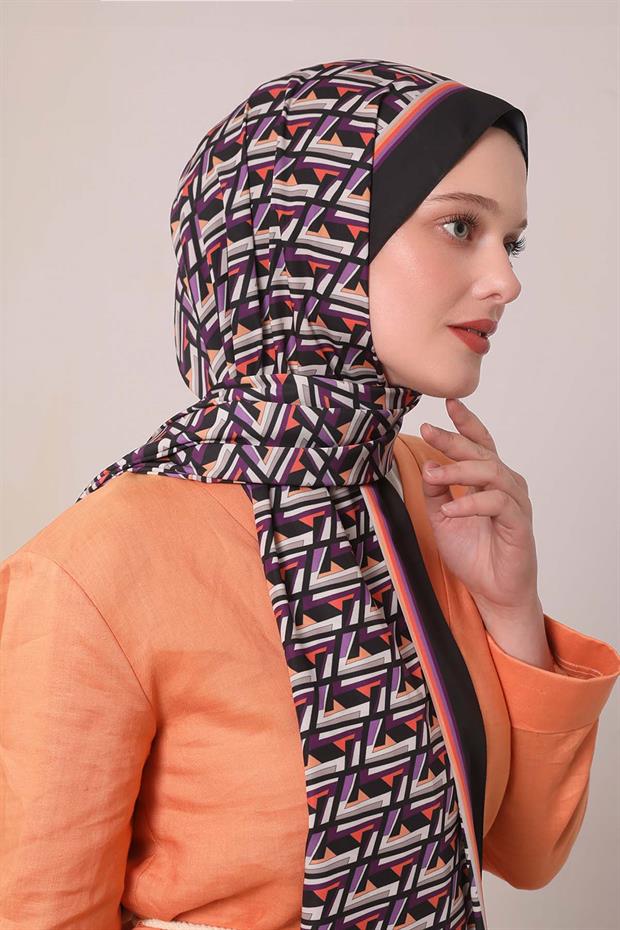 Siyah Zigzag Desen Club Şal