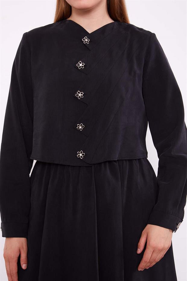 Siyah Zikzak Kapama Detaylı Etek Takım