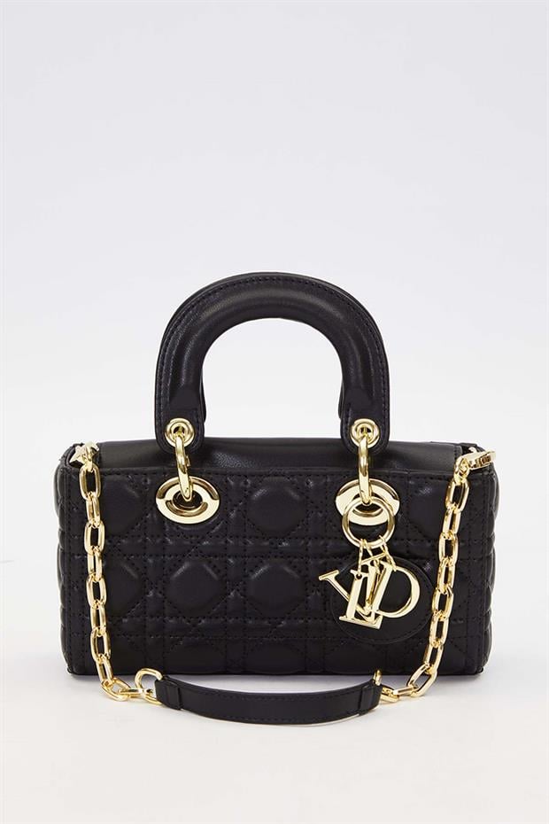 Siyah Zincir Askı Aksesuarlı El Çantası