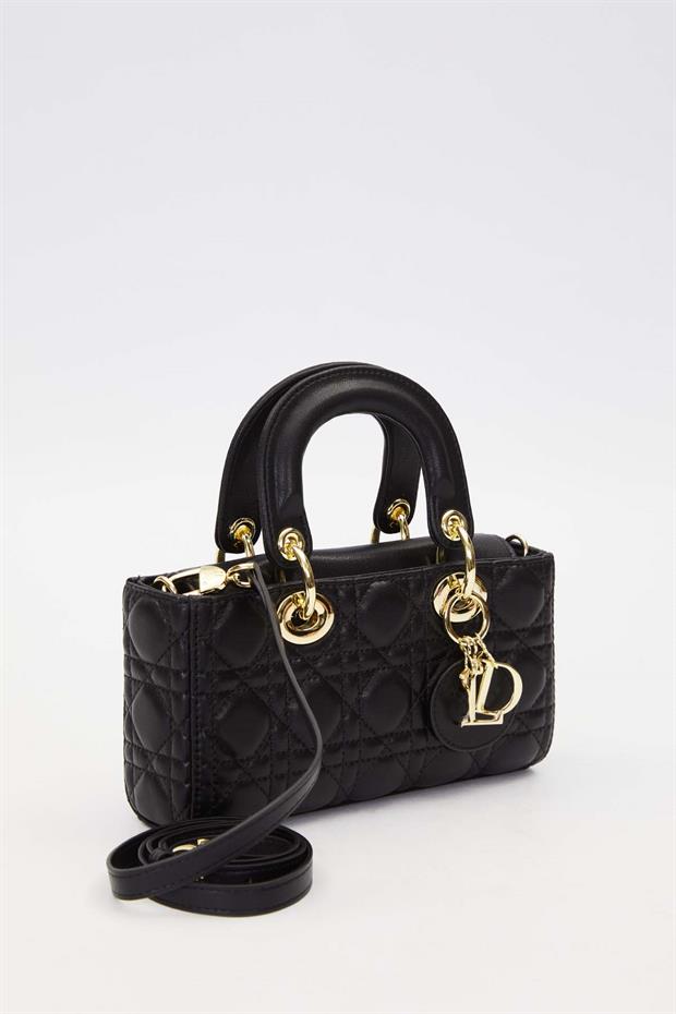 Siyah Zincir Askı Aksesuarlı El Çantası