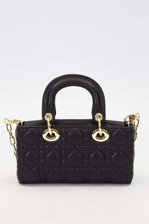 Siyah Zincir Askı Aksesuarlı El Çantası