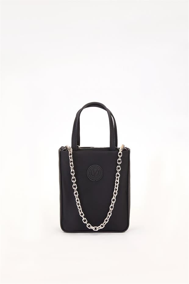 Siyah Zincir Detay Saten Çanta
