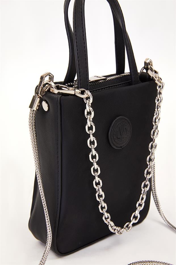 Siyah Zincir Detay Saten Çanta