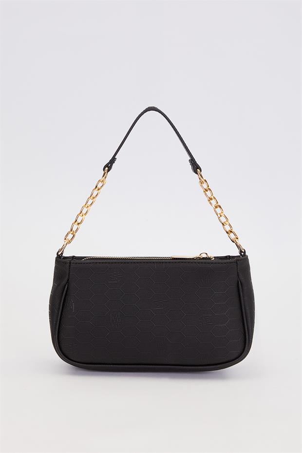 Siyah Zincir Detaylı Trend Omuz Çantası