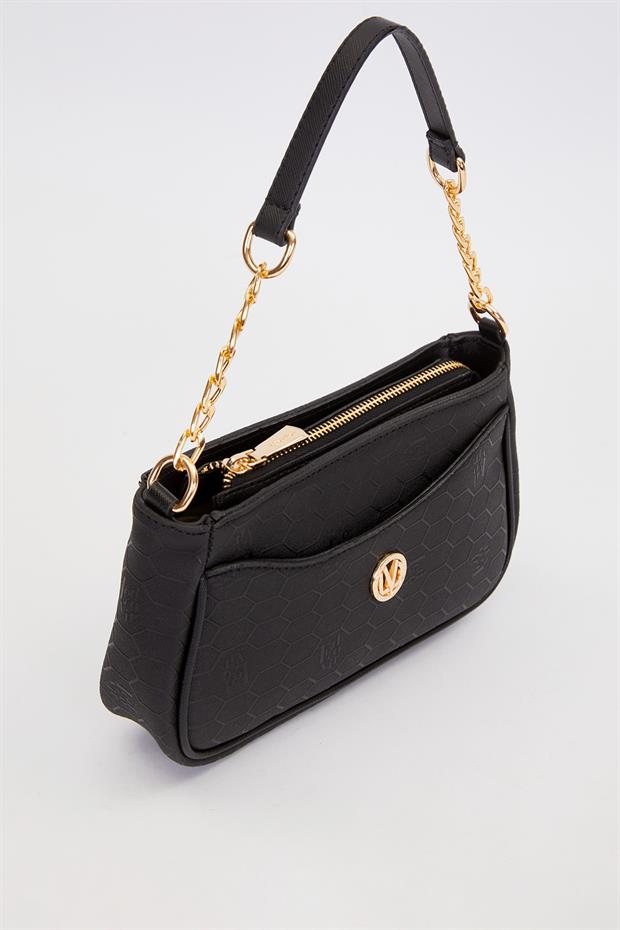 Siyah Zincir Detaylı Trend Omuz Çantası