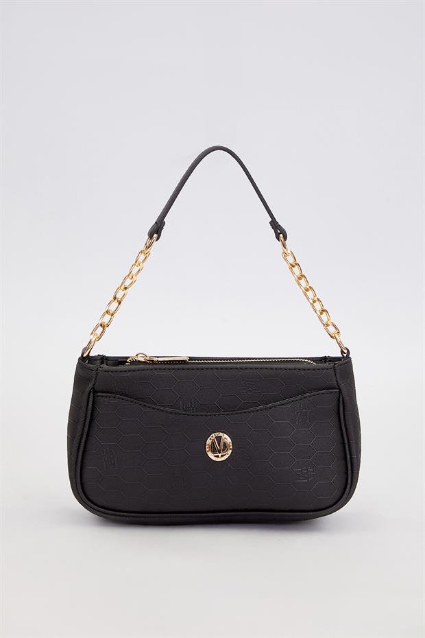 Siyah Zincir Detaylı Trend Omuz Çantası