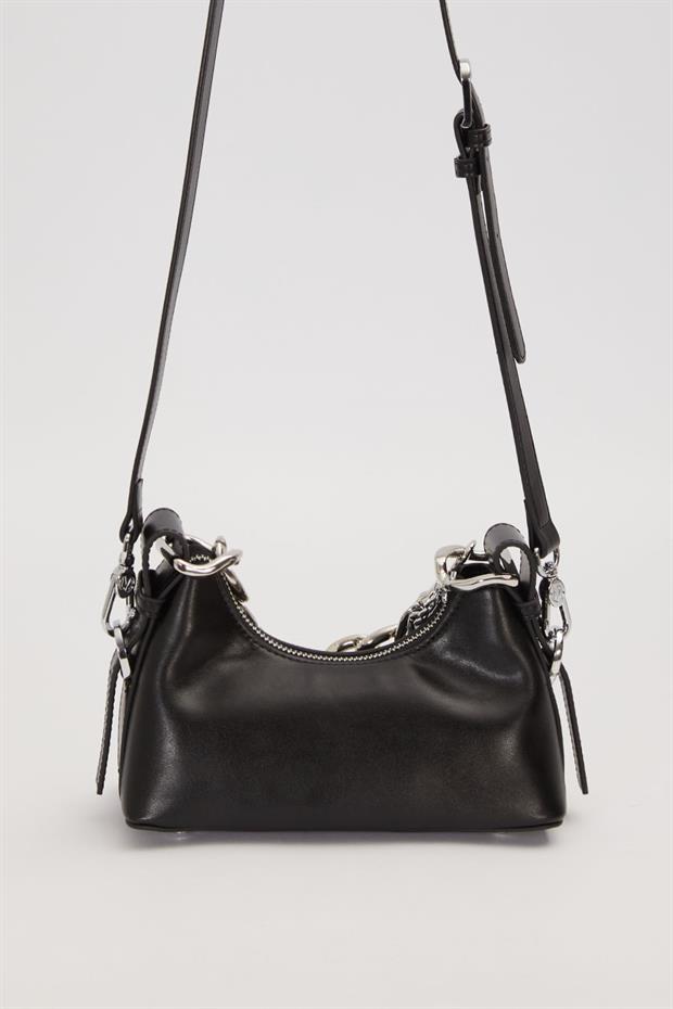 Siyah Zincir Halka Detaylı Omuz Çantası