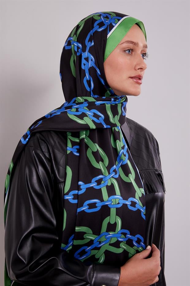 Siyah Zincir Twill Şal