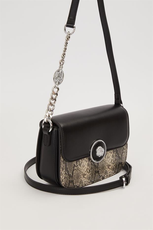 Siyah Zincir Ve Deri Askılı Omuz Çantası