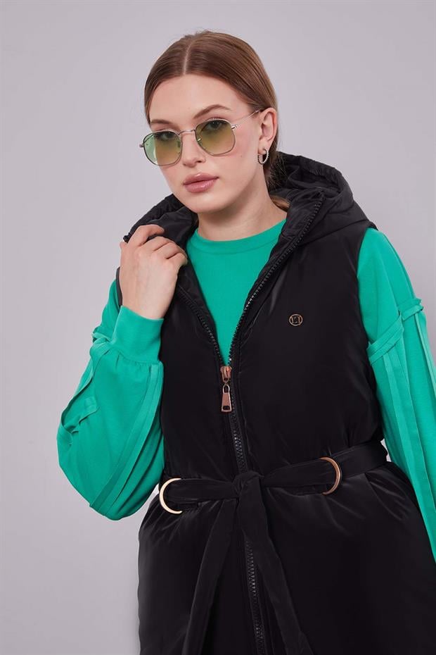 Siyah - Zümrüt Yelekli Sweat Spor Takım