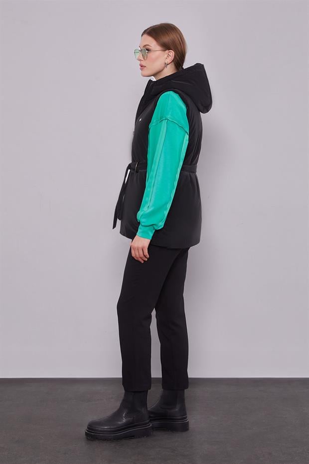 Siyah - Zümrüt Yelekli Sweat Spor Takım