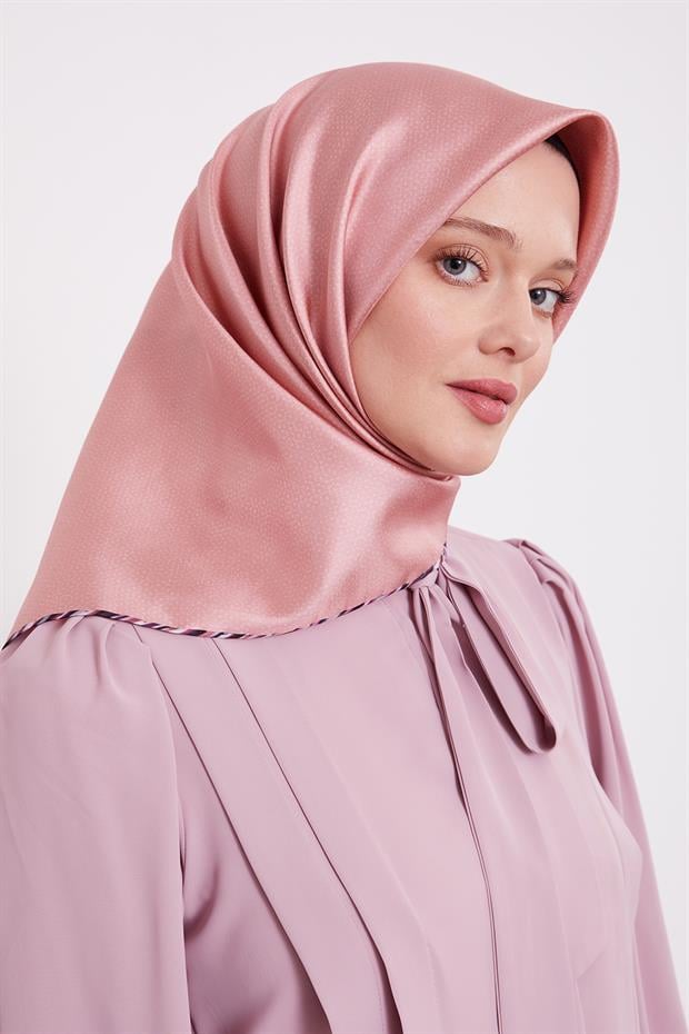 Somon Benekli Twill İpek Eşarp