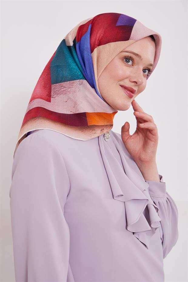Somon Çizgi Desen Pamuk Eşarp