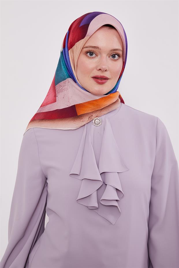 Somon Çizgi Desen Pamuk Eşarp