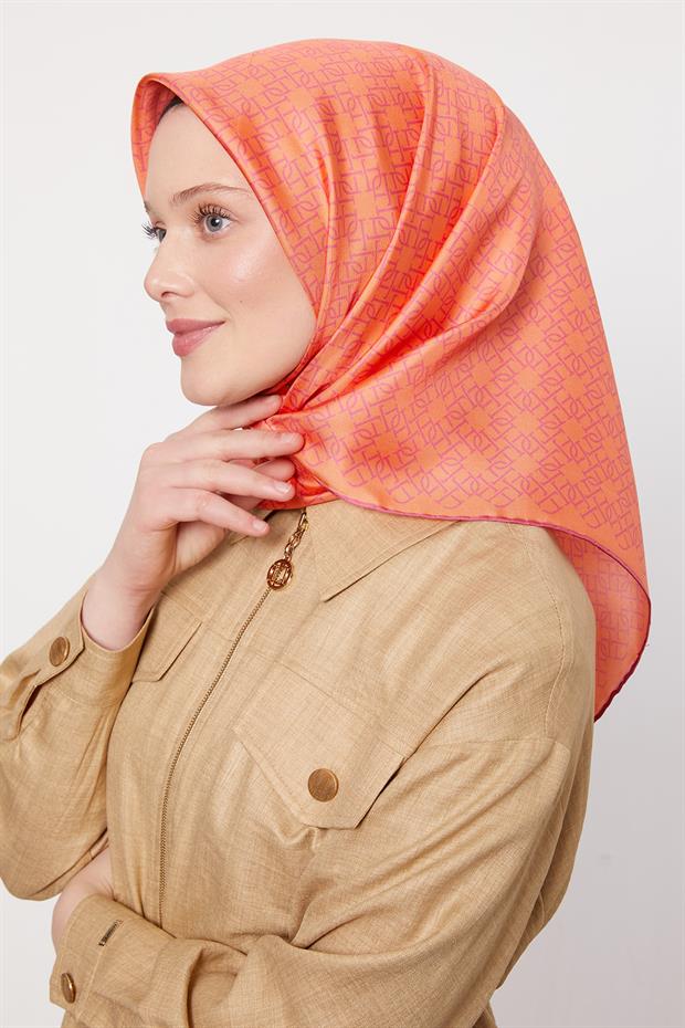 Somon Çizgili Sarmal Desen Twill İpek Eşarp