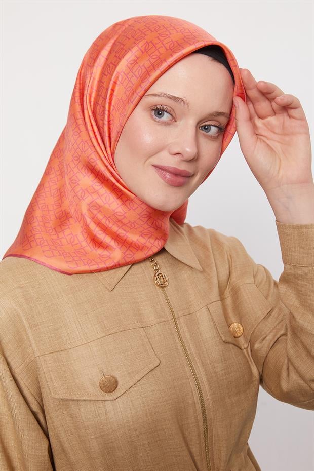 Somon Çizgili Sarmal Desen Twill İpek Eşarp