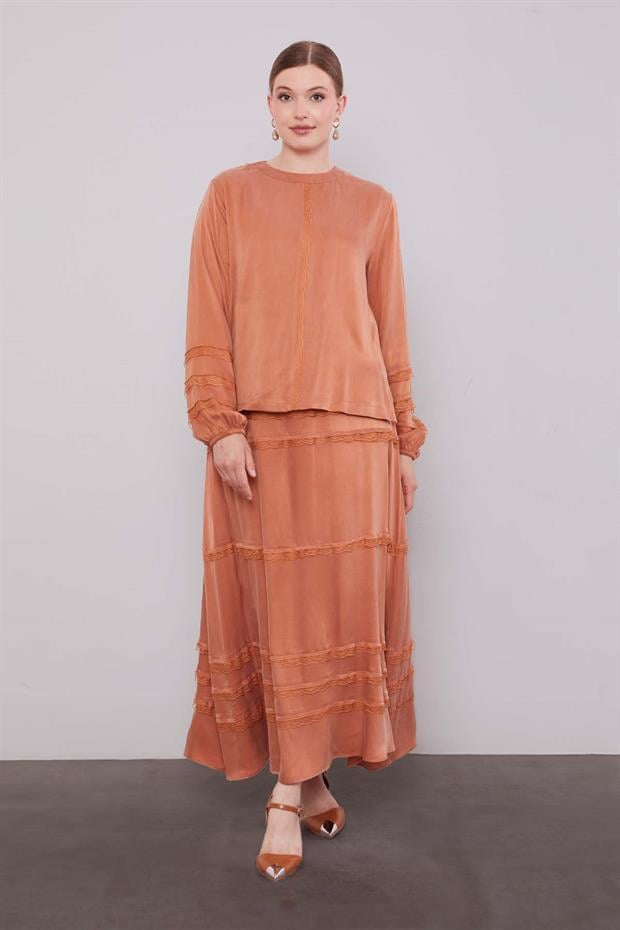 Somon Dantel Şeritli Cupra Etek Takım