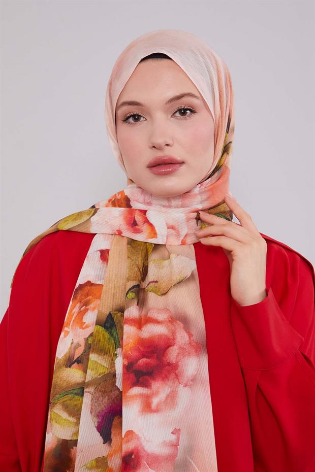 Somon Ebruli Desen Pamuk Şal