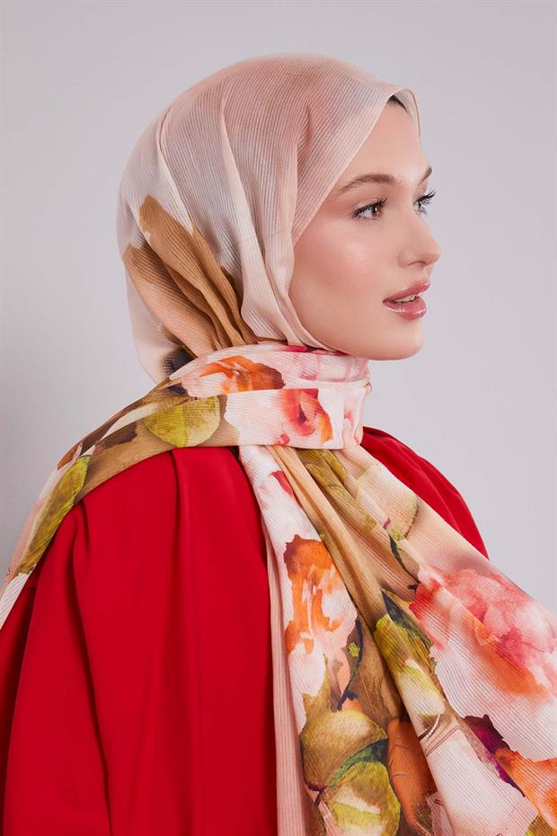 Somon Ebruli Desen Pamuk Şal