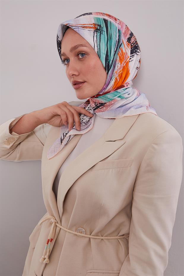 Somon Etnik Desen Pamuk Eşarp
