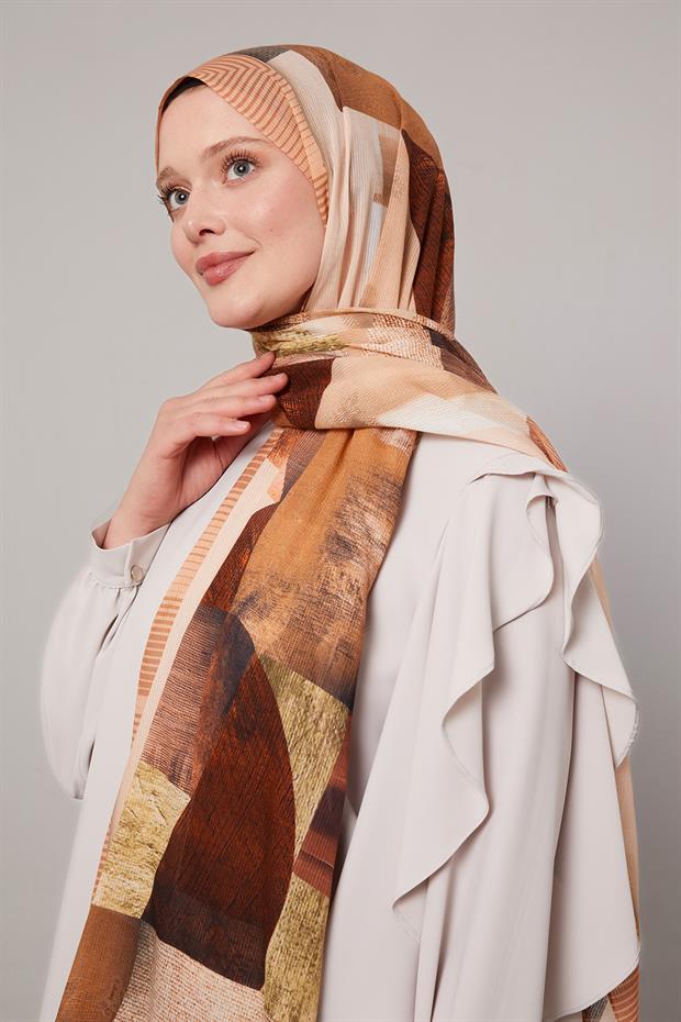 Somon Geometrik Desen Pamuk Şal
