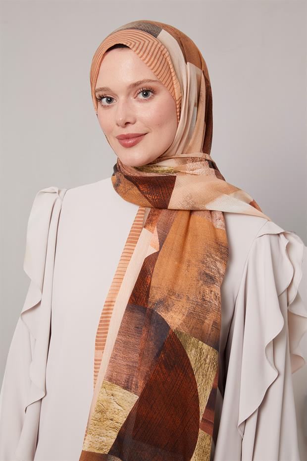 Somon Geometrik Desen Pamuk Şal