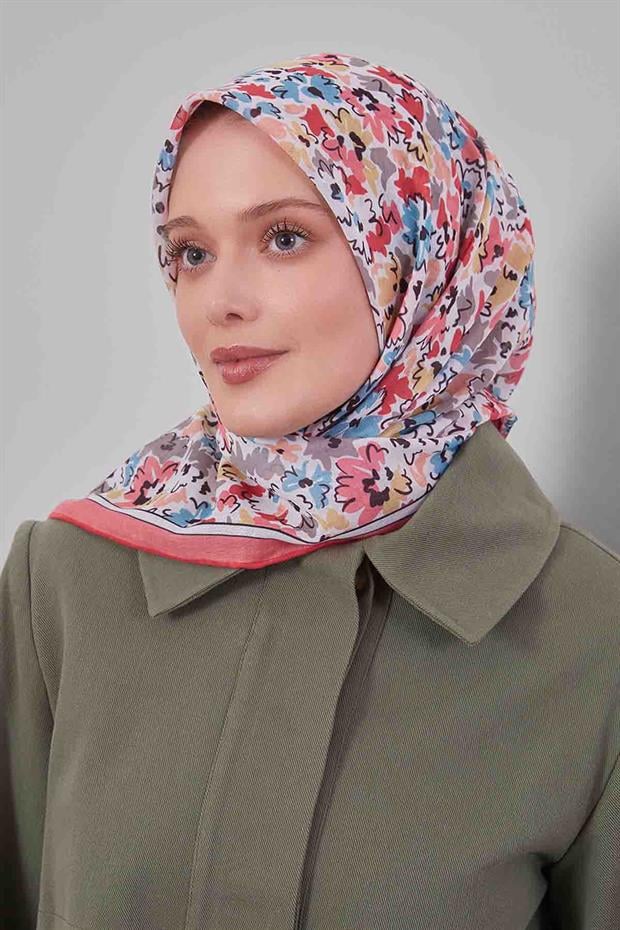 Somon Karışık Çiçek Desen Soft Eşarp