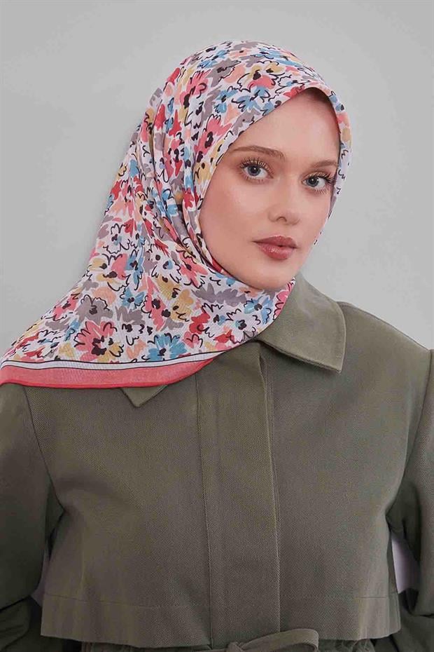 Somon Karışık Çiçek Desen Soft Eşarp